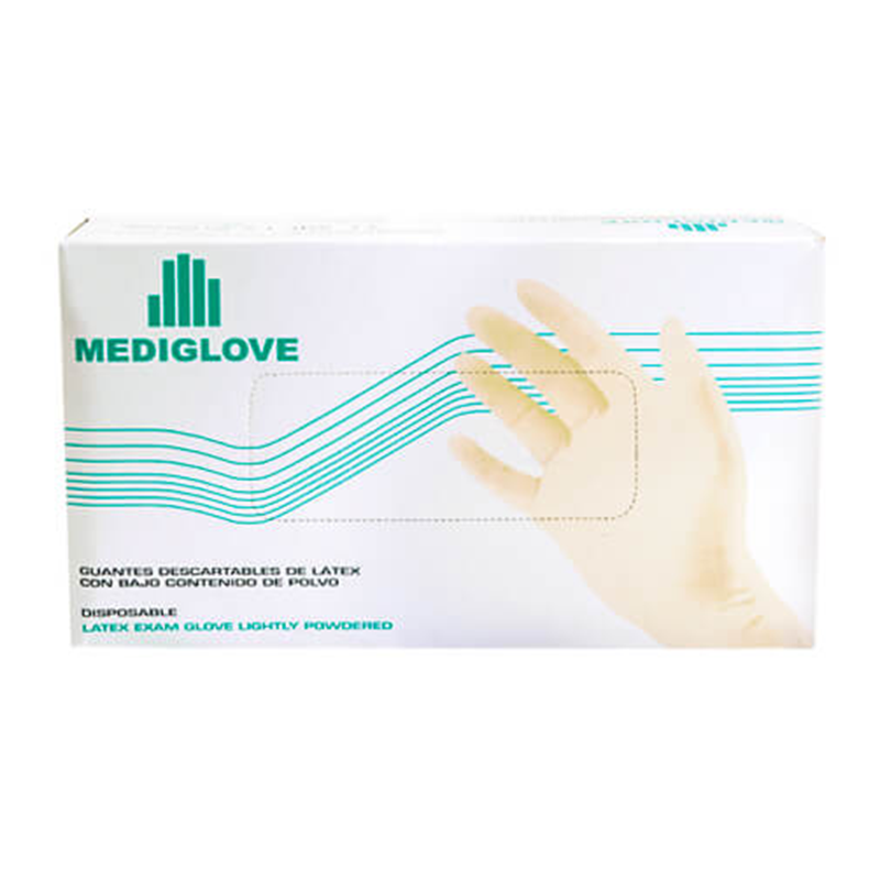 Guantes De Latex Descartables Mediglove Reforzados. Ligeramente Empolvados
