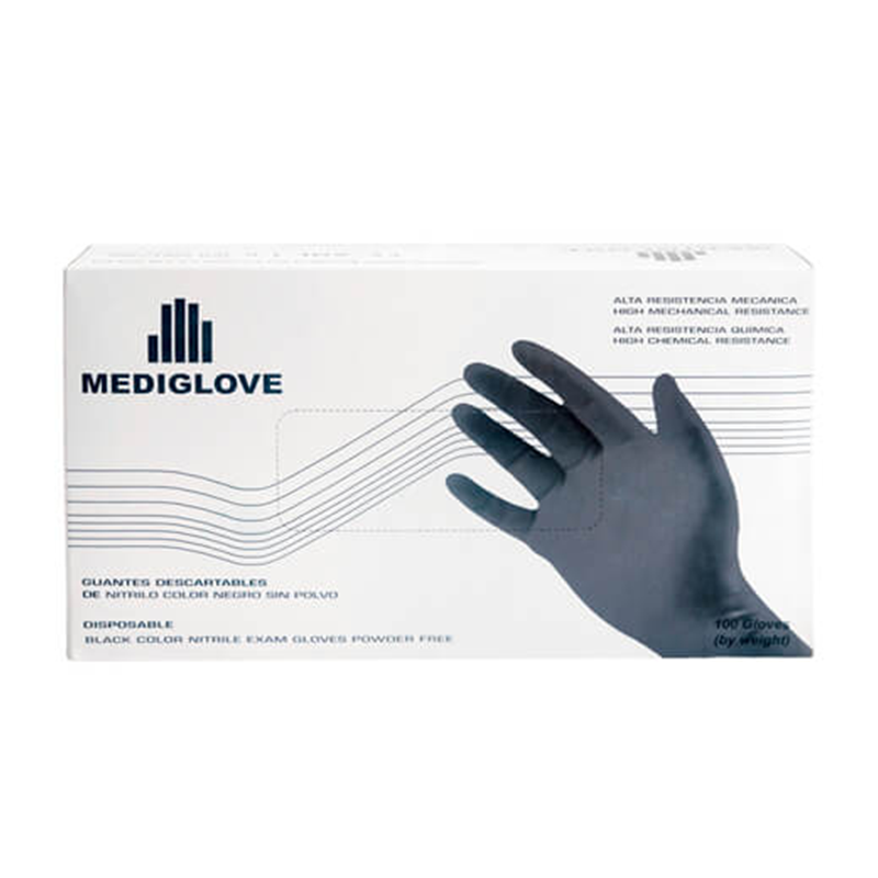Guantes De Nitrilo Descartables Mediglove Reforzados. Color Negro
